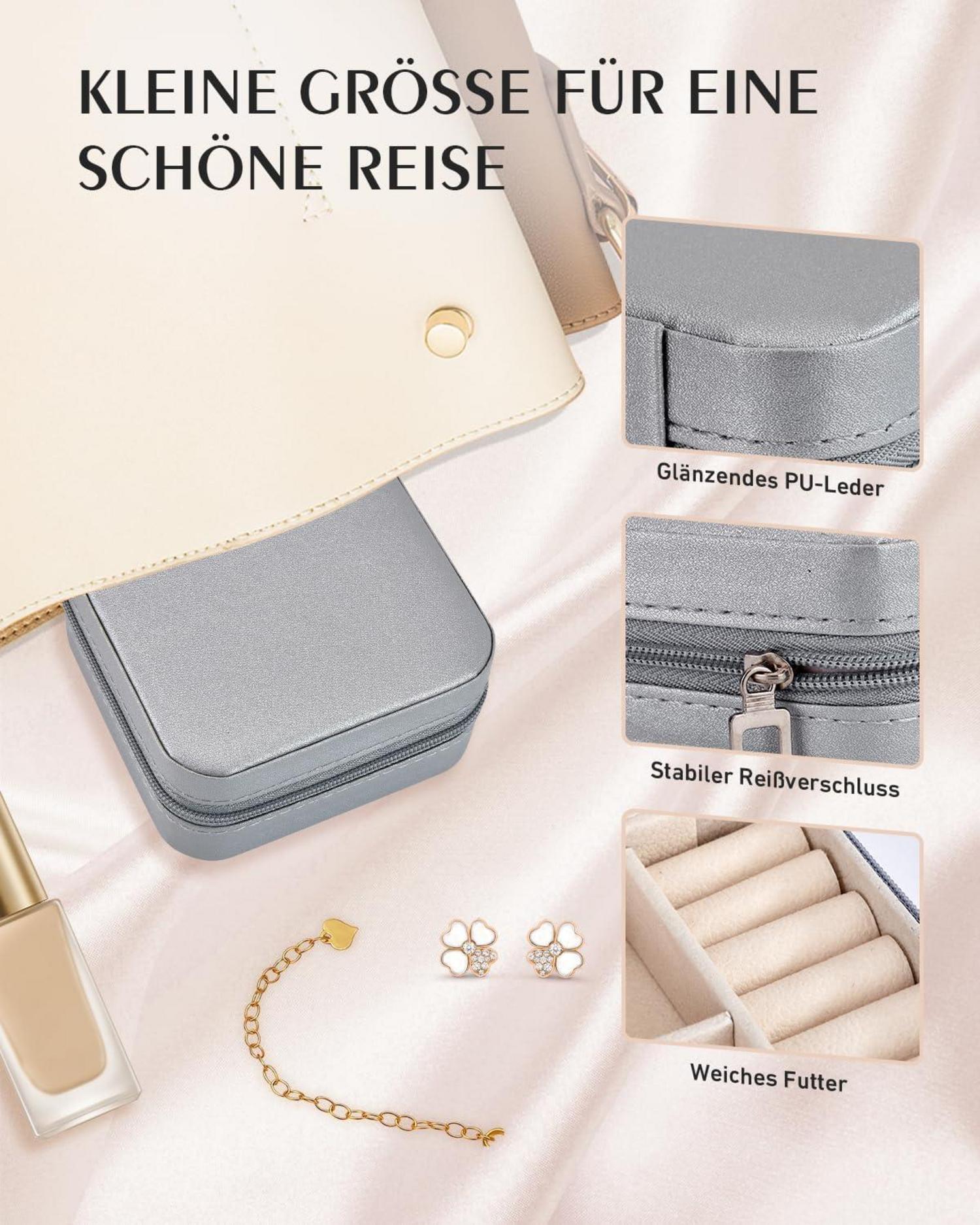 Schmuckkästchen Organizer 2er Pack Reise Aufbewahrung Klein PU-Leder Grau