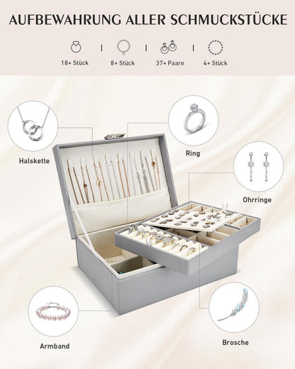 Flamesio Schmuckkästchen Organizer 2 Pack Reise PU-Leder Klein Grau