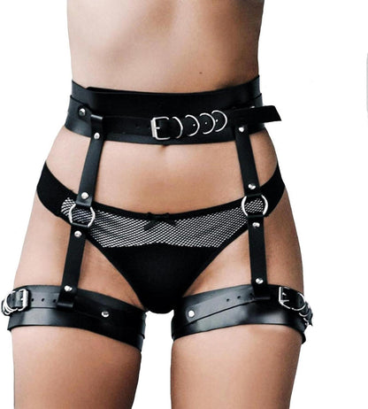 Damen Punk Leder Harness Taille Bein Gürtel BDSM Gothic Kette