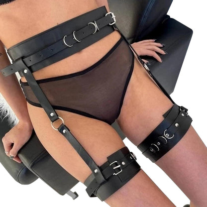 Damen Punk Leder Harness Taille Bein Gürtel BDSM Gothic Kette