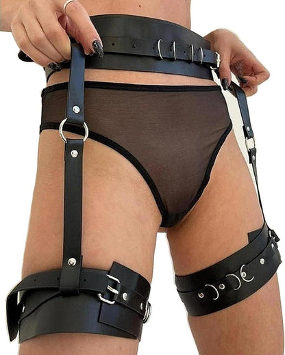 Damen Punk Leder Harness Strumpfband Gothic BDSM Bondage