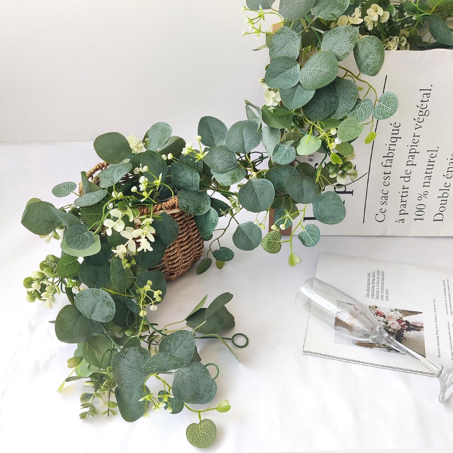 Eukalyptus Girlande 2 Stück Künstliche Pflanze 1,8m Deko für Hochzeit und Garten