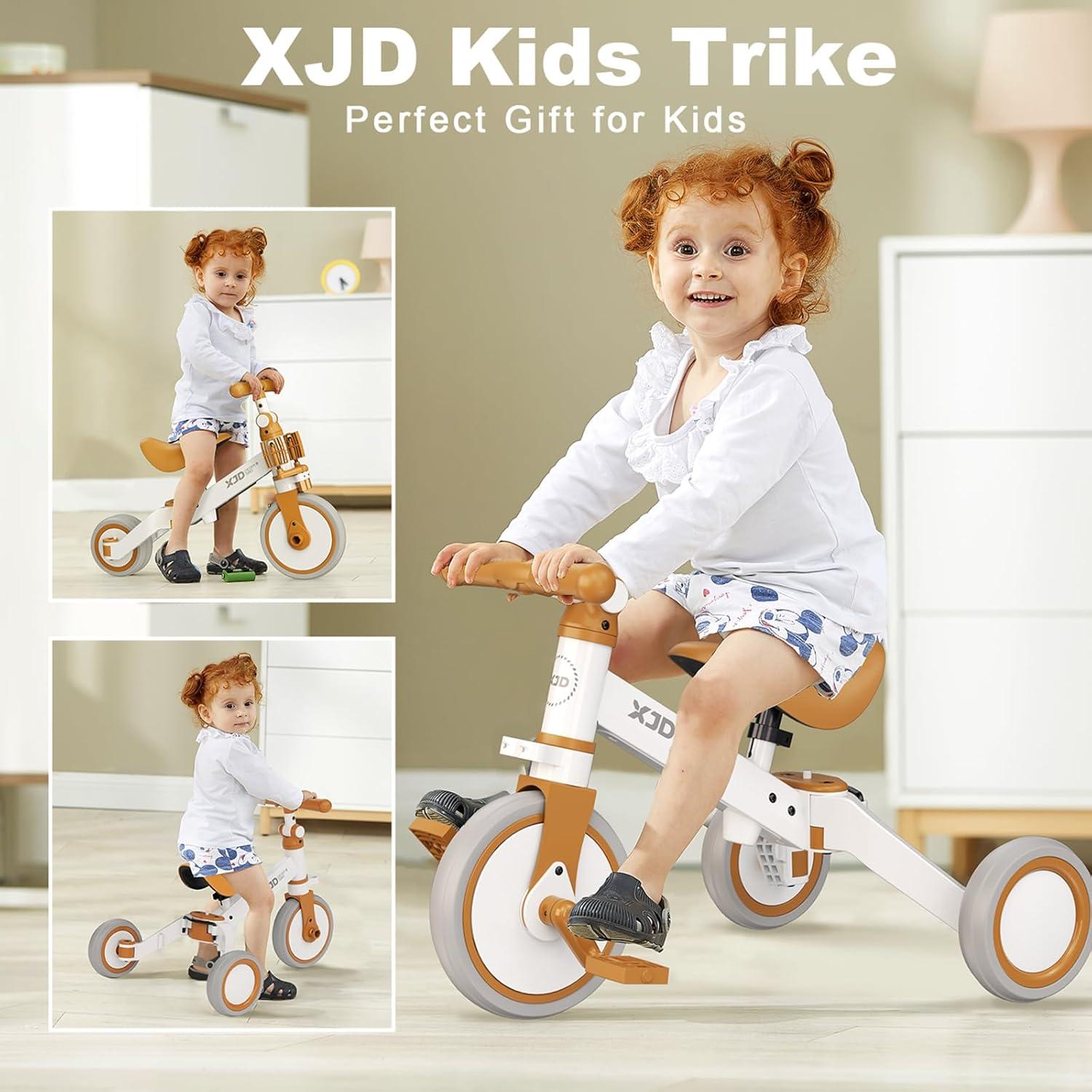 XJD 4 in 1 Kinder Dreirad Laufrad Verstellbarer Sitz Abnehmbares Pedal Grau