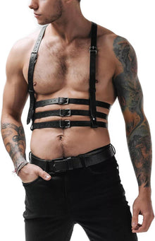 Herren PU Leder Brust Harness Punk Gothic Fetisch Party Kostüm