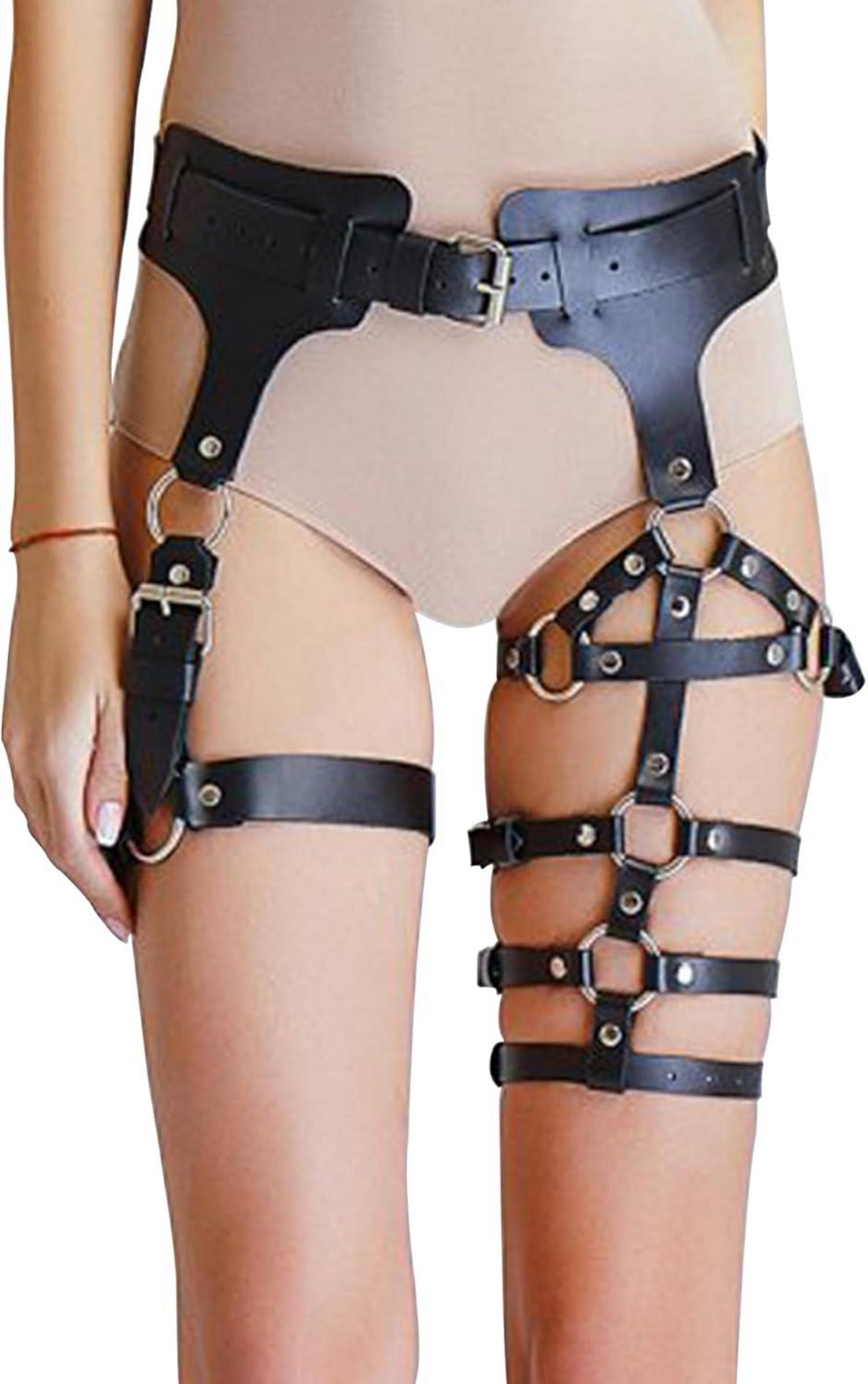 Damen Punk PU Leder Strumpfband Gothic Rock Taillengürtel Schwarzes