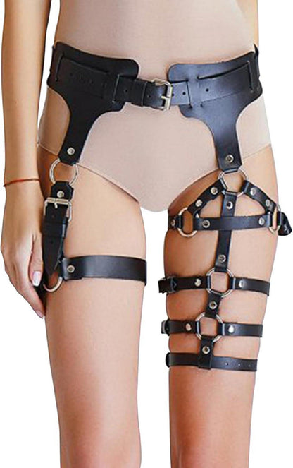 Damen Punk PU Leder Strumpfband Gothic Rock Taillengürtel Schwarzes