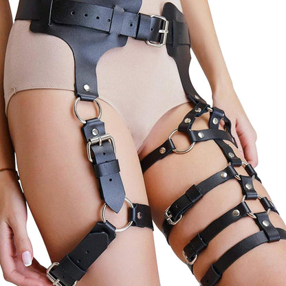 Damen Punk PU Leder Strumpfband Gothic Rock Taillengürtel Schwarzes