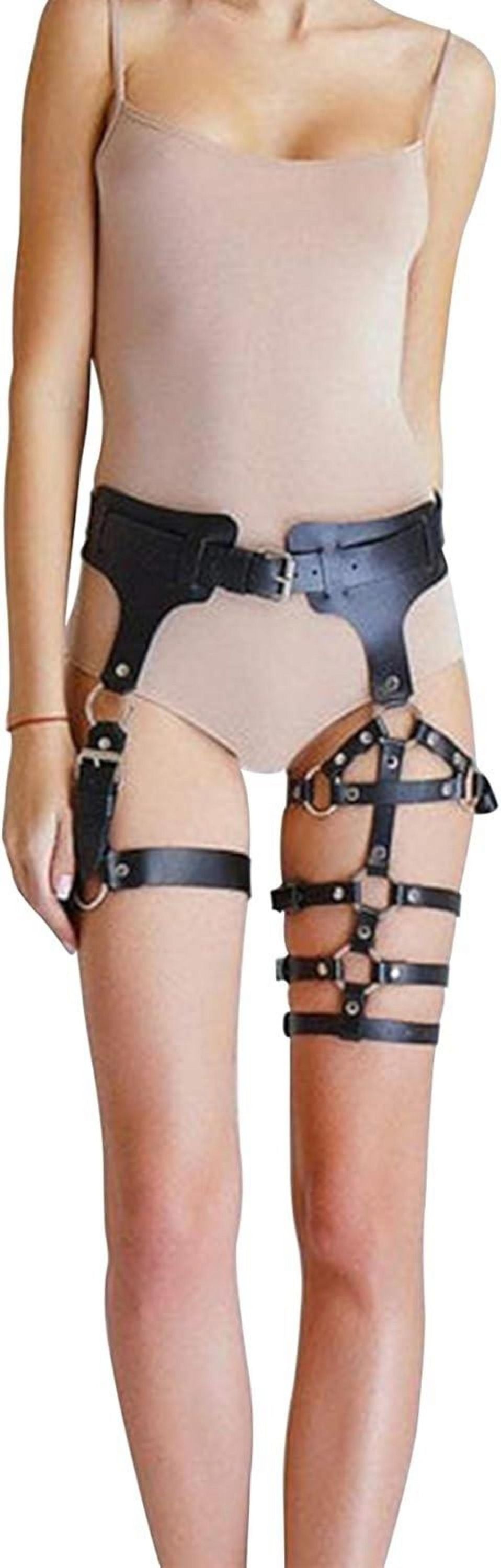 Damen Punk PU Leder Strumpfband Schwarz Gothic Rock Taillengürtel