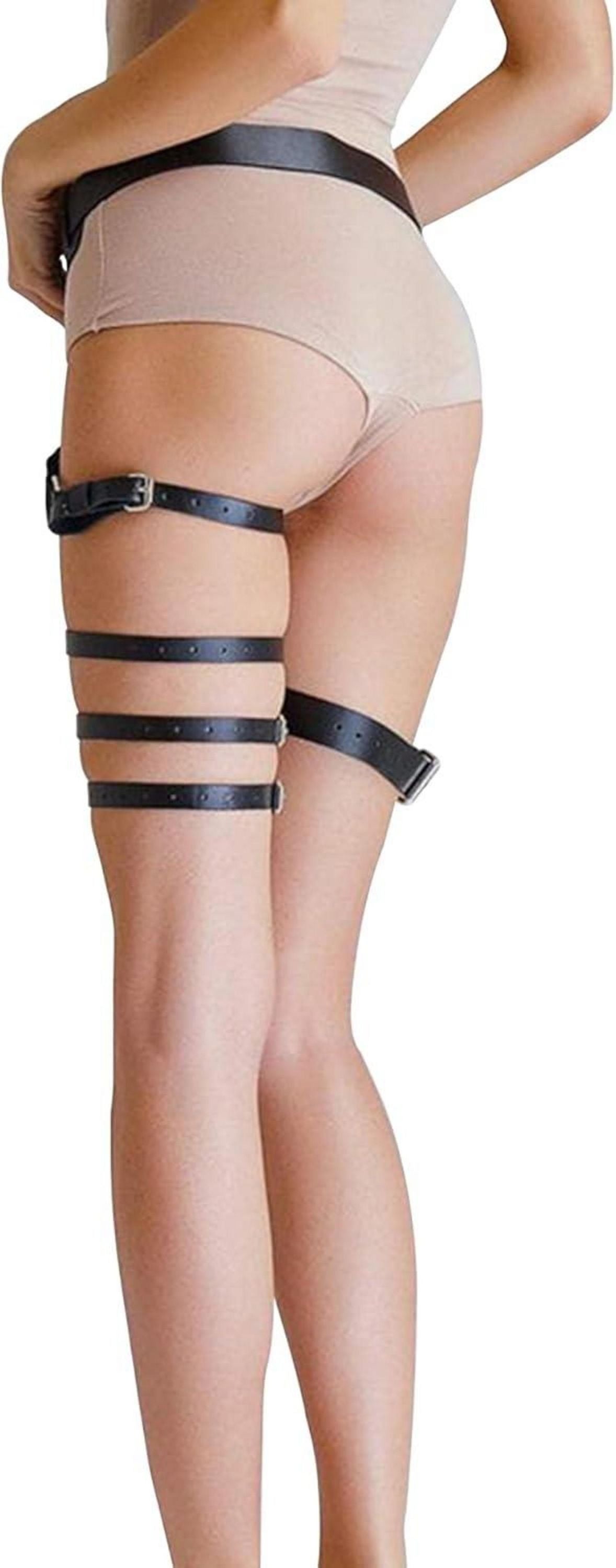 Damen Punk PU Leder Strumpfband Gothic Rock Taillenkette Schwarz Einstellbare