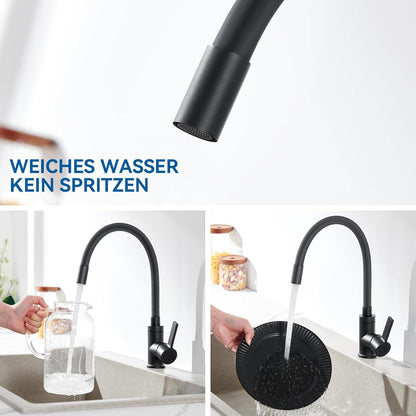 Flexibler Wasserhahn Küche Schwarz 360° Schwenkbar Matt Hochdruck Auslauf