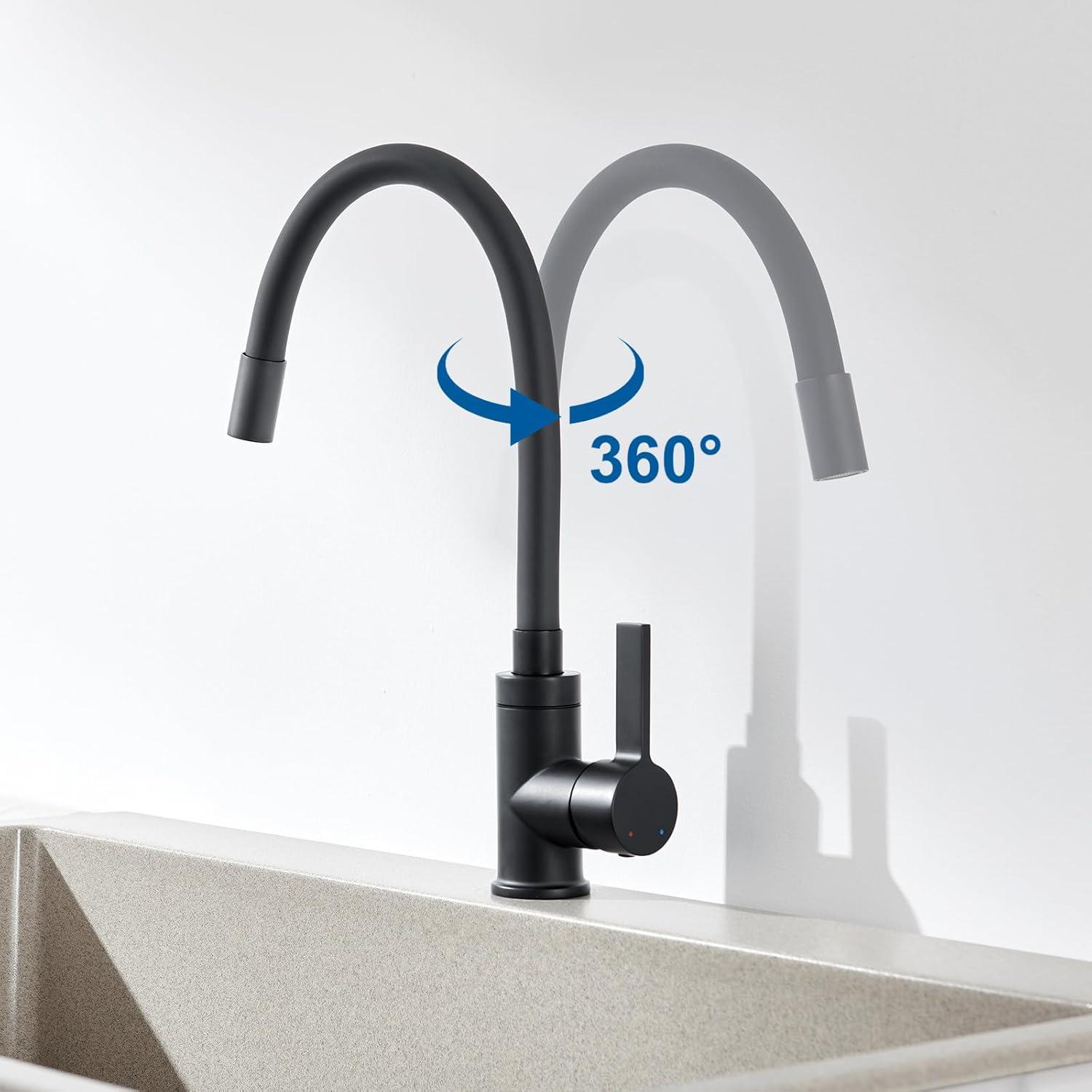 Hochdruck Wasserhahn Schwarz Küche 360° Schwenkbar Flexibler Auslauf