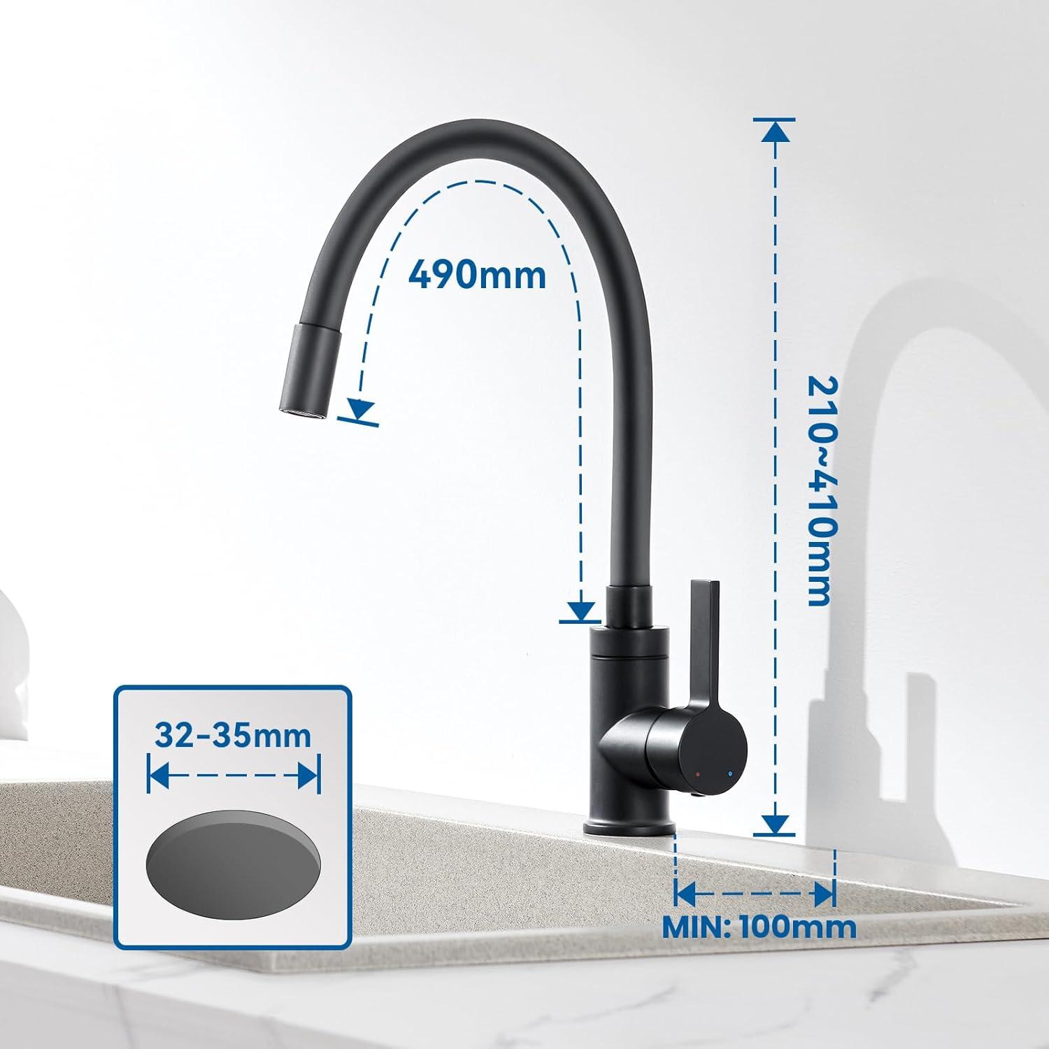 Flexibler Wasserhahn Schwarz Hochdruck 360° Schwenkbar Küchenarmatur