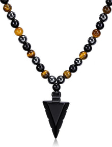 Edelstein Anhänger Kette Obsidian Tigerauge Hämatit Herren