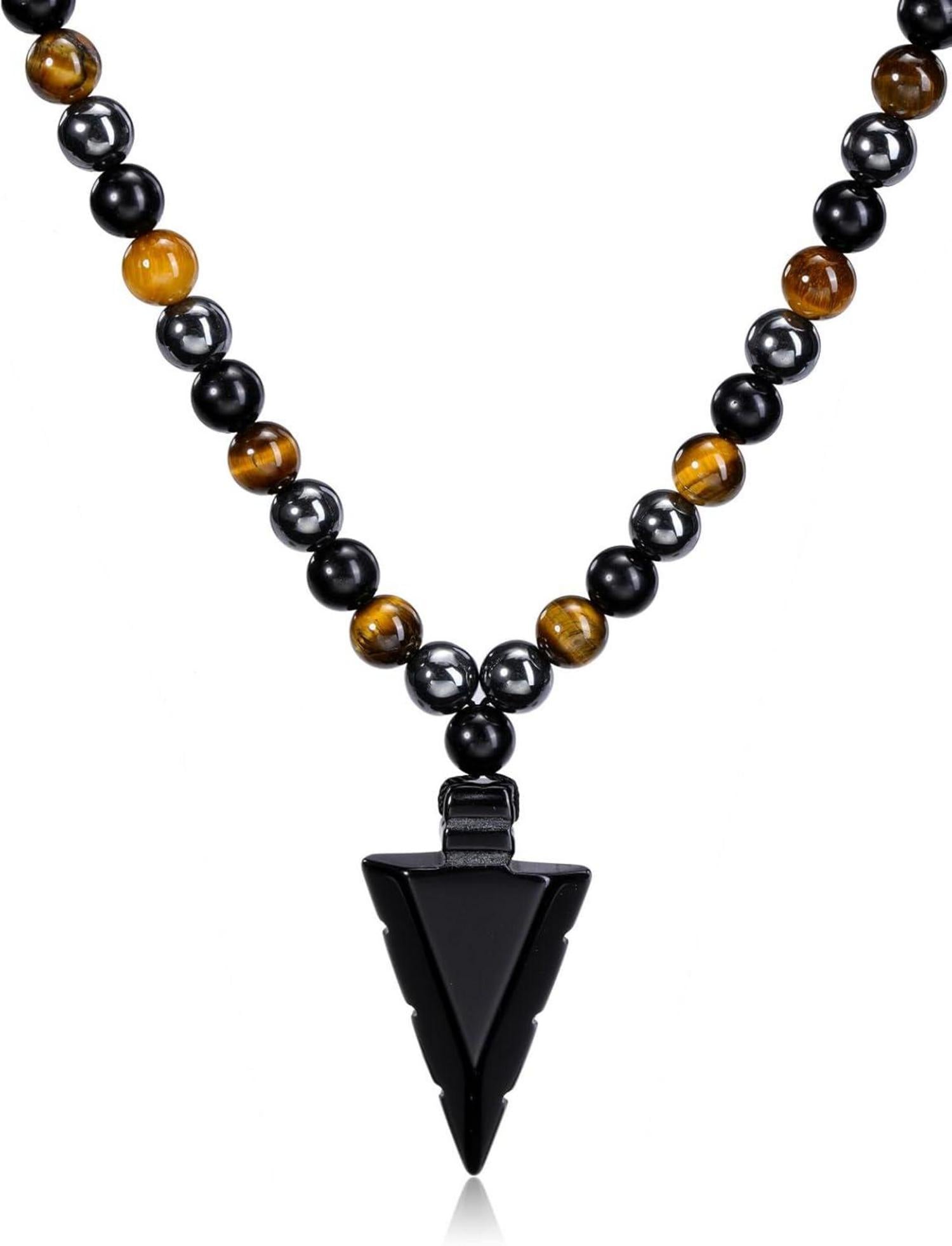 Edelstein Anhänger Kette Obsidian Tigerauge Hämatit Herren