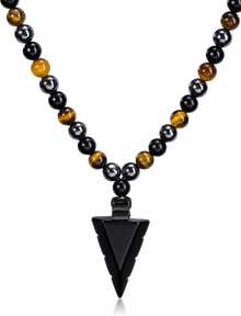 Edelstein Anhänger Kette Obsidian Tigerauge Hämatit Herren