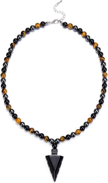 Edelstein Kette Herren Pfeil Anhänger Obsidian Tigerauge