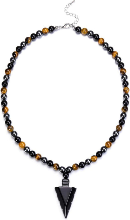 Edelstein Kette Herren Pfeil Anhänger Obsidian Tigerauge