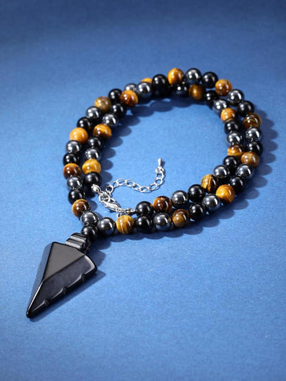 Edelstein Anhänger Kette Obsidian Tigerauge Hämatit Herren