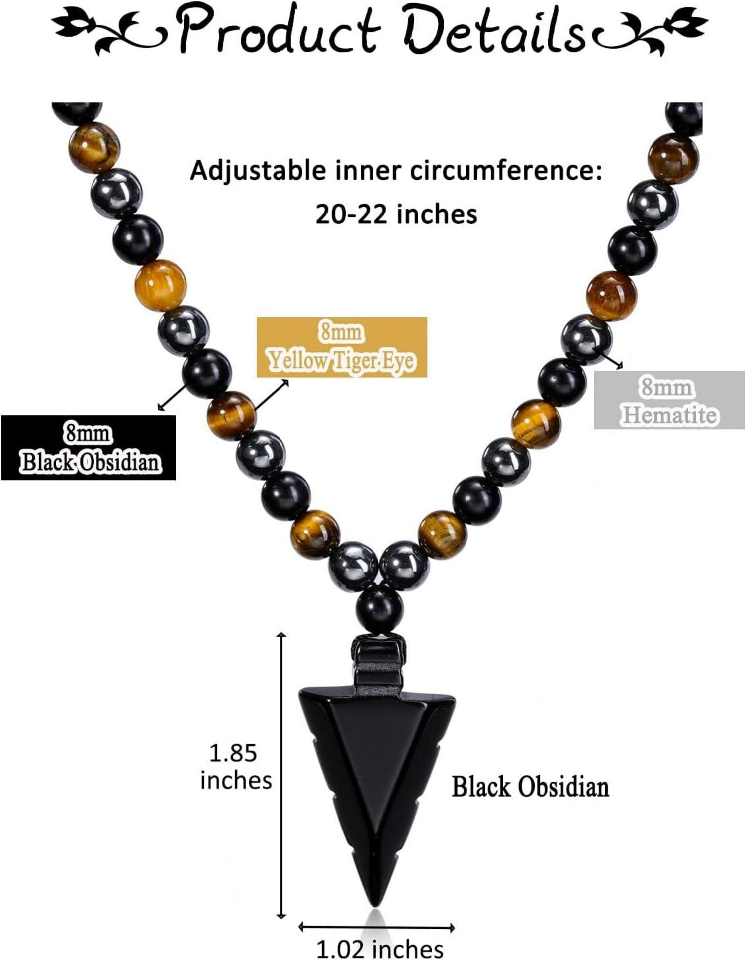 Edelstein Herren Pfeil Anhänger Obsidian Tigerauge Hämatit Kette