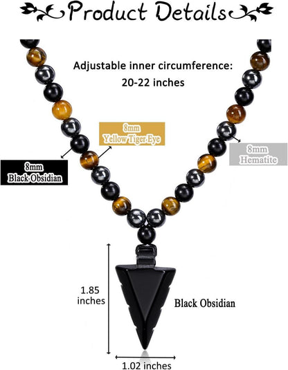 Edelstein Herren Pfeil Anhänger Obsidian Tigerauge Hämatit Kette