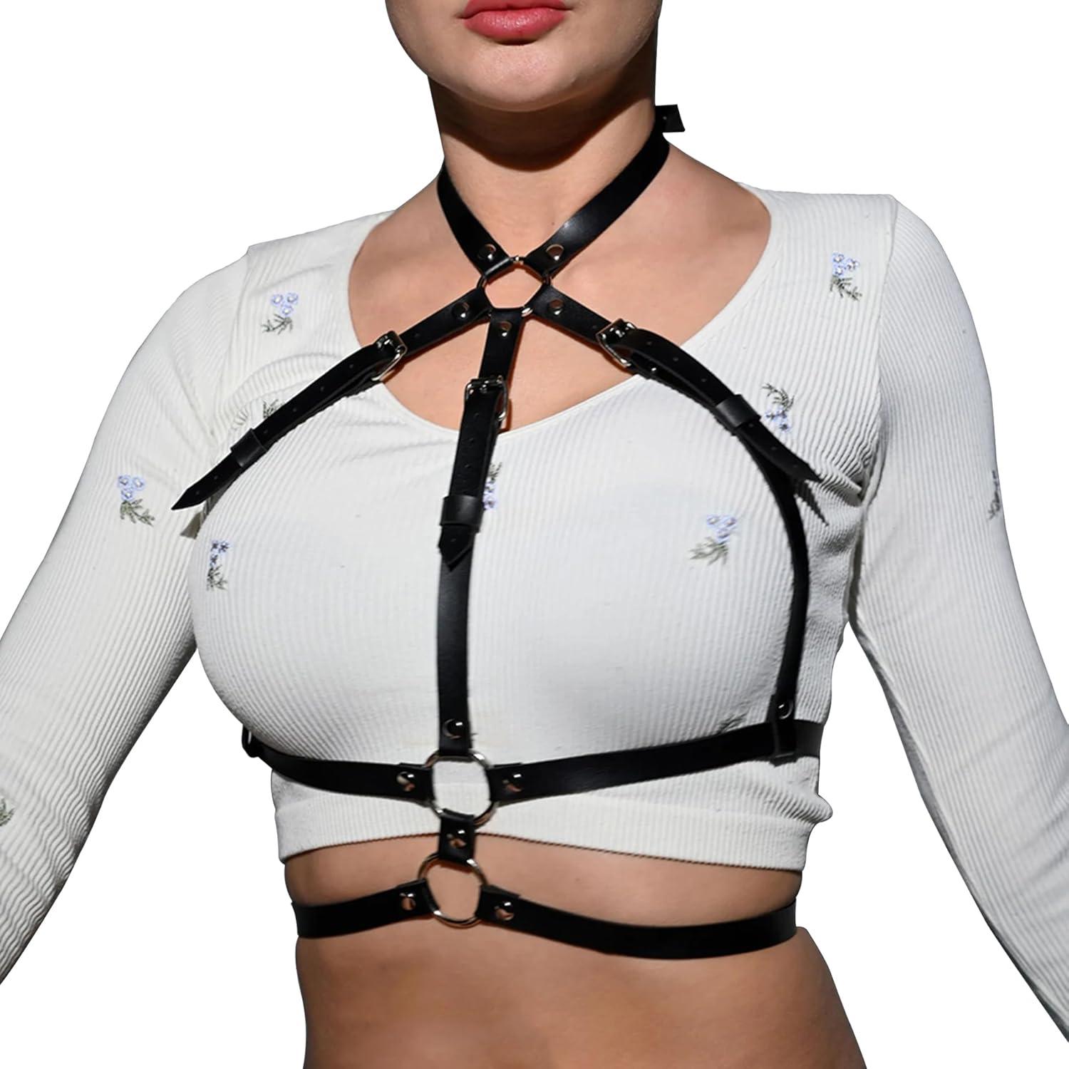Punk Damen Körper Harness Leder Verstellbar Schultergurt