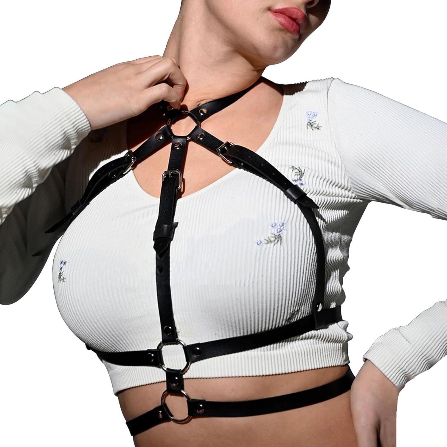 Punk Damen Leder Harness Taille Geschirr verstellbar Schultergurt