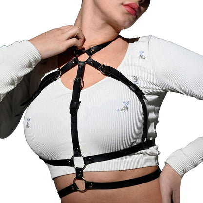Punk Damen Leder Harness Taille Geschirr verstellbar Schultergurt