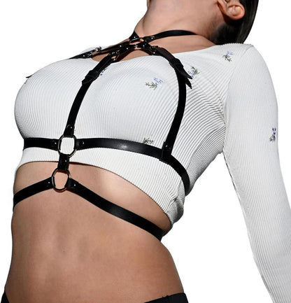 Damen Leder Harness verstellbarer Schultergurt Brustgurte Gothic