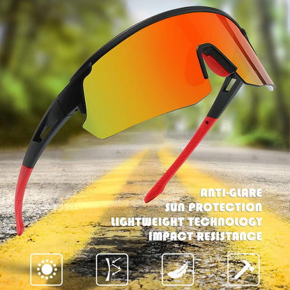 Sport Sonnenbrille Polarisiert Fahrradbrille Winddicht UV-Schutz Rot