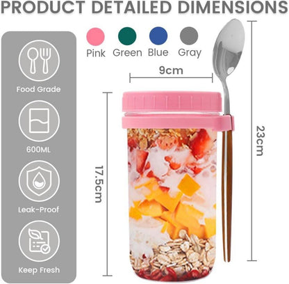 Bugucat Müslibecher to Go 600ml 2er Set Rosa Grün Glass