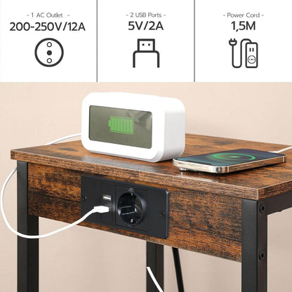 HOOBRO Beistelltisch mit Ladestation 3 Ebenen Vintagebraun und Schwarz