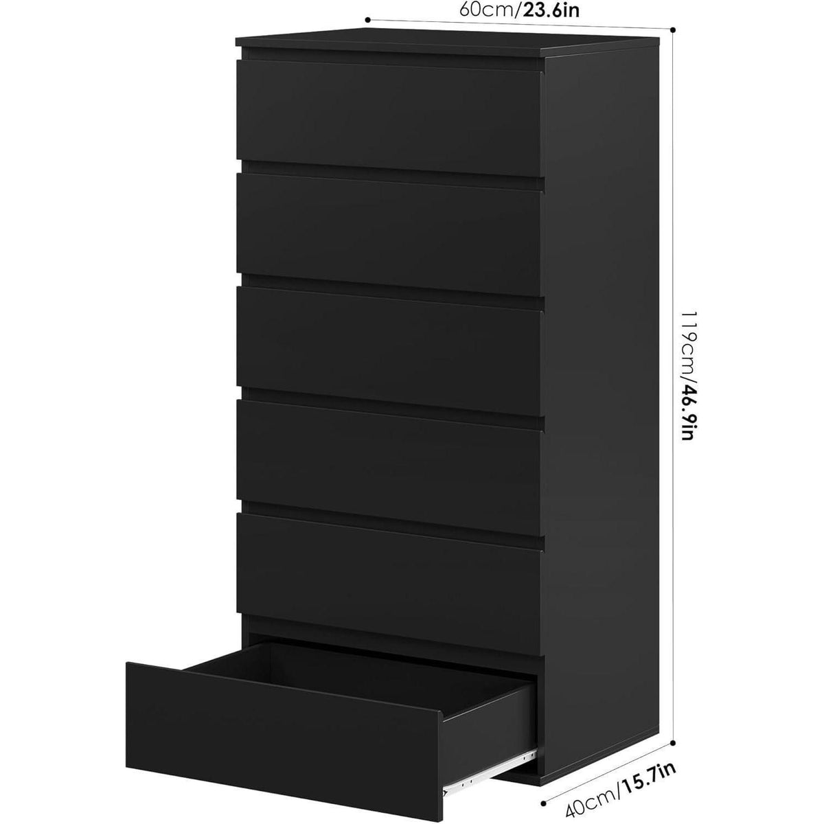 Schwarze Kommode mit 6 Schubladen – 60x40x119cm