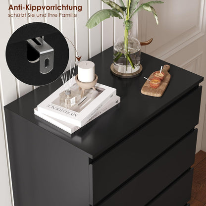 Schwarze Kommode mit 6 Schubladen – 60x40x119cm