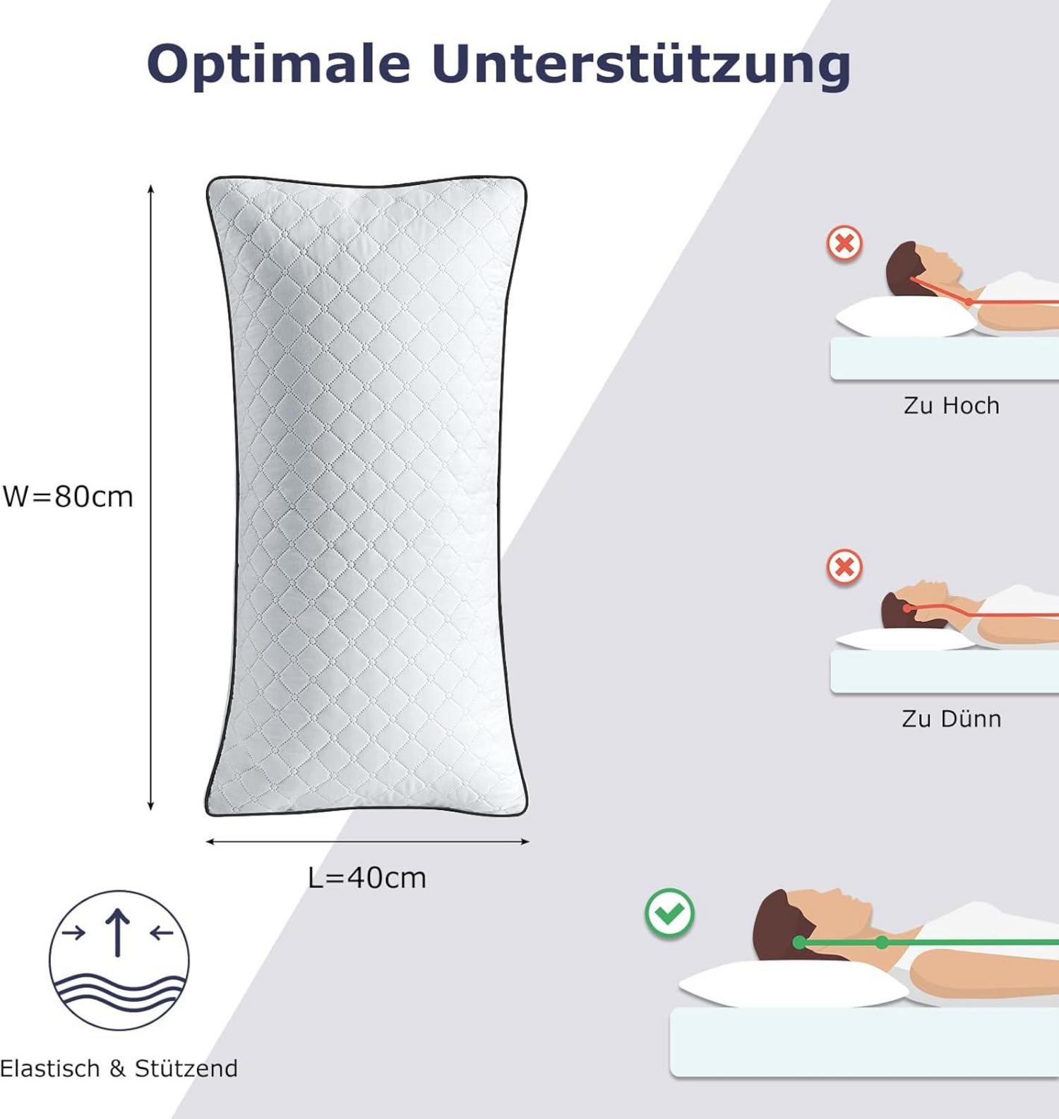 Orthopädisches Seitenschläferkissen 40x80 cm 2er Set Premium Füllung