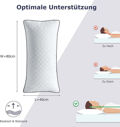 Orthopädisches Seitenschläferkissen 40x80 cm 2er Set Premium Füllung