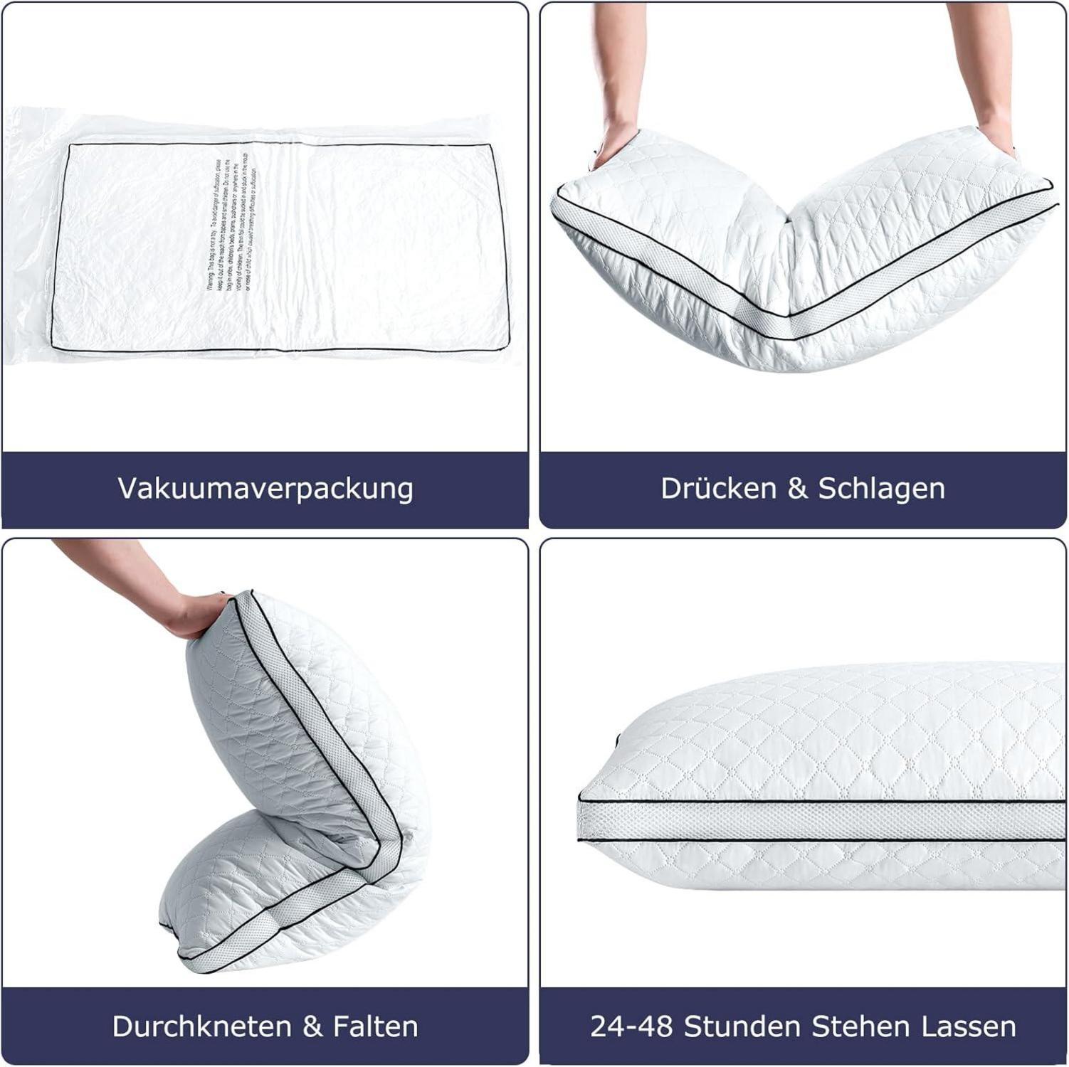 Orthopädisches Kopfkissen 40x80cm 2er Set Premium, atmungsaktiv, weich und stützend, allergikerfreundlich, waschbar, Schwarz & Weiß, 40x80cm 2 Stück