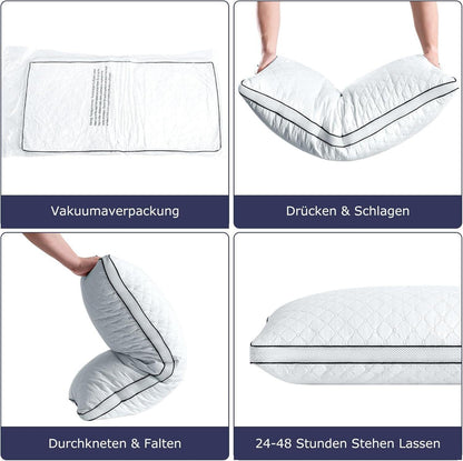 Orthopädisches Kopfkissen 40x80cm 2er Set Premium, atmungsaktiv, weich und stützend, allergikerfreundlich, waschbar, Schwarz & Weiß, 40x80cm 2 Stück