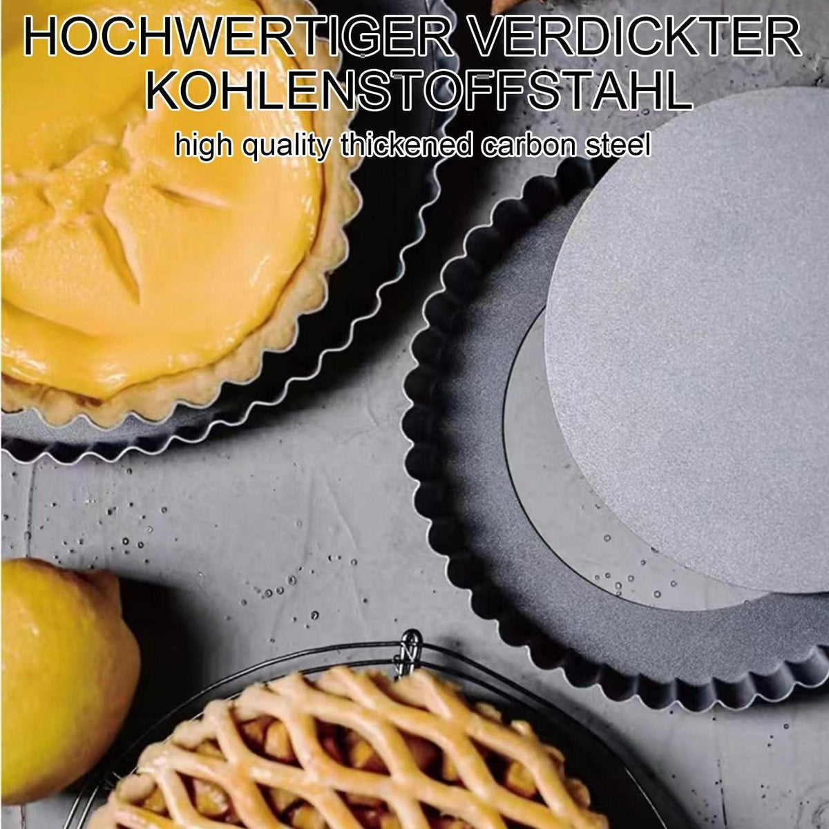 3er-Set Tarteformen mit Hebeboden 22/26/30cm – Antihaftbeschichtet