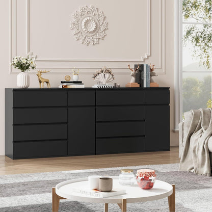 Kommode mit 5 Schubladen & Tür – 100cm Sideboard Schwarz