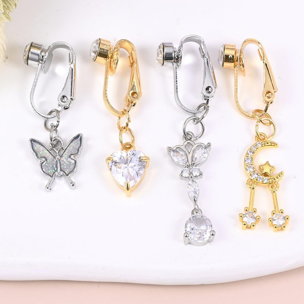 Fake Bauchnabelpiercing Set Chirurgenstahl Clip On Schmetterling Herz Mond