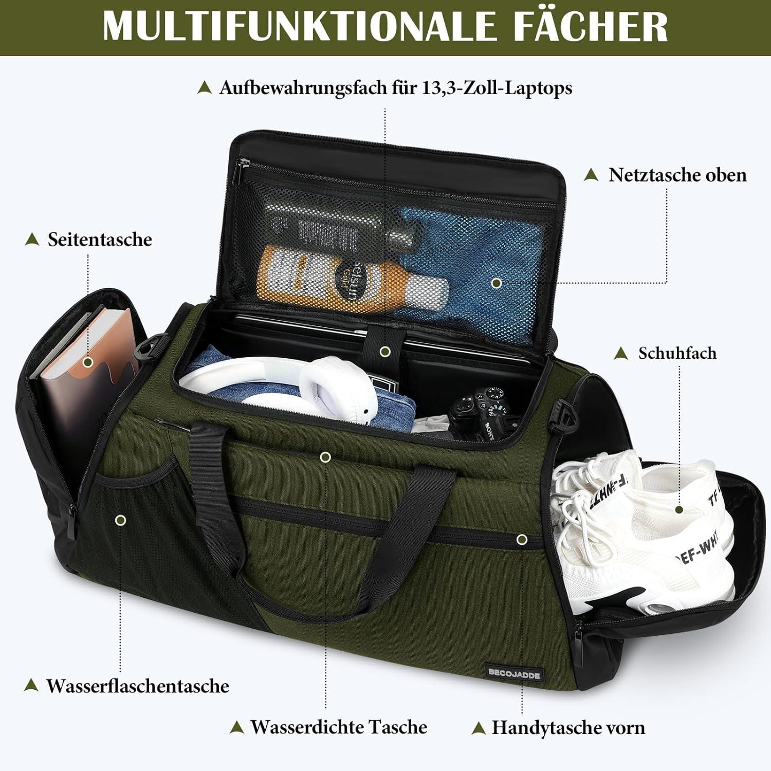 Sporttasche Herren 45L Rucksack mit Schuhfach Nassfach