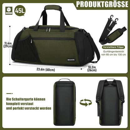Sporttasche Herren 45L mit Schuh- und Nassfach Armeegrün