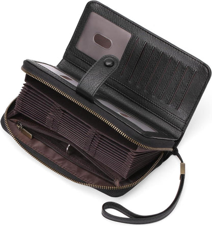 Großes RFID Damen Leder Portemonnaie Schwarz 36 Kartenfächer