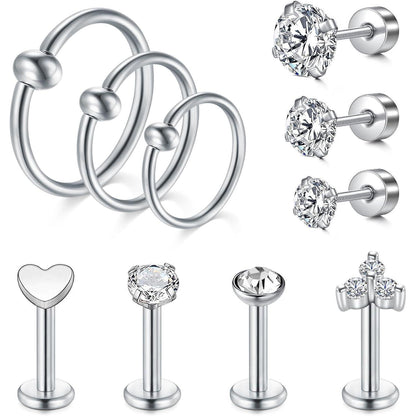 Piercing Set Chirurgenstahl Klar Acryl 16G Labret Tragus Helix Ohrstecker