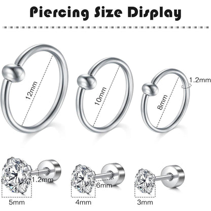 Piercing Set Chirurgenstahl Klar Acryl 16G Labret Tragus Helix Ohrstecker