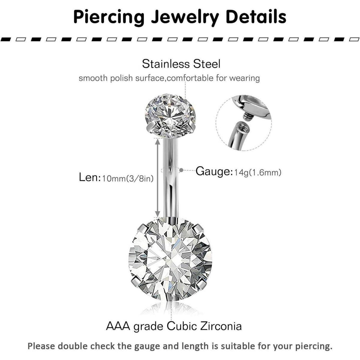 Bauchnabelpiercing Kit 14G Chirurgenstahl mit Diamant CZ Schmuck
