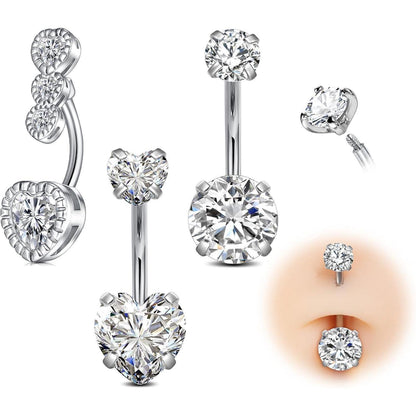 Bauchnabelpiercing 14G Chirurgenstahl Silber/Gold Herz/Rund CZ