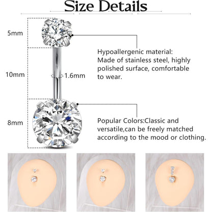 Bauchnabelpiercing 14G Chirurgenstahl Silber/Gold Herz/Rund CZ