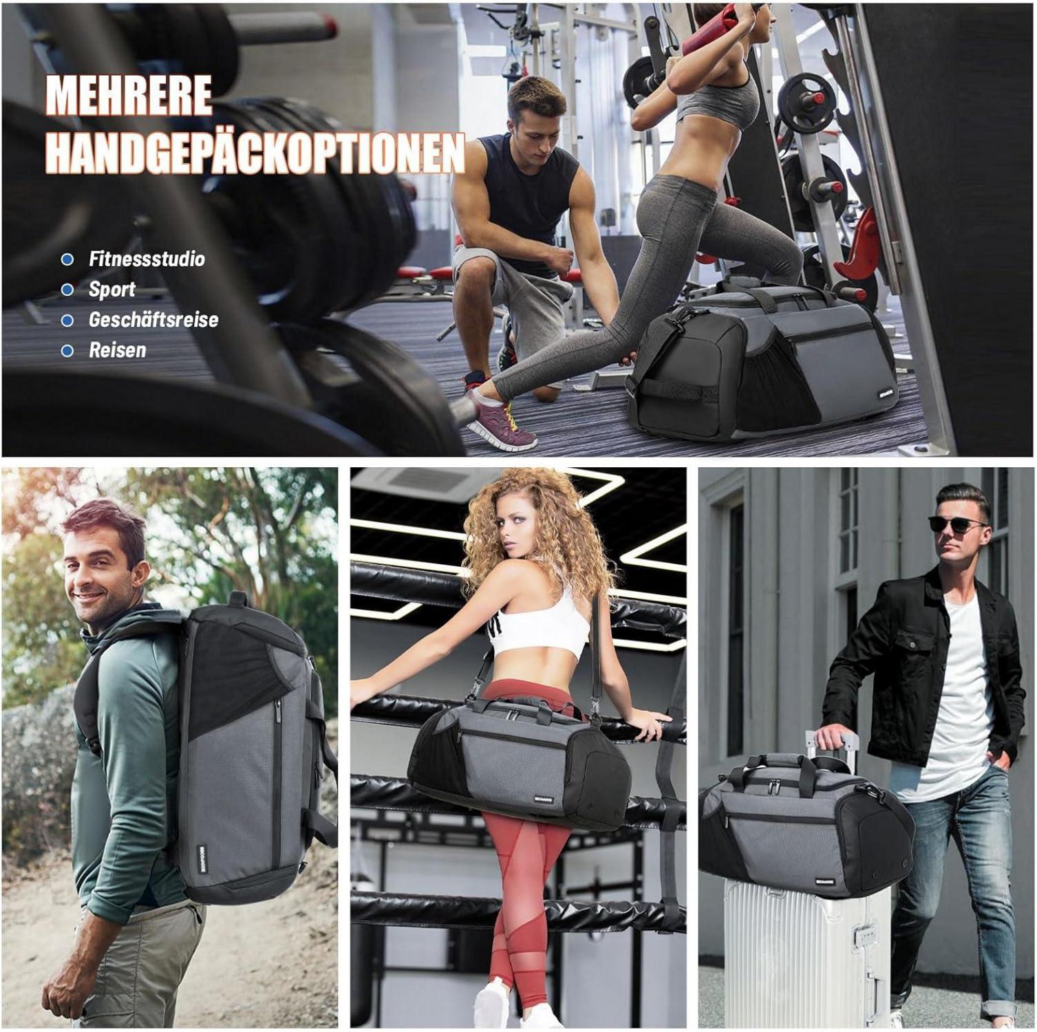 Große Sporttasche Herren 45L Rucksack Wasserdicht mit Schuhfach