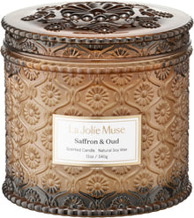 Safran Oud Duftkerze 2-Docht Sojakerze Luxusglas 340g